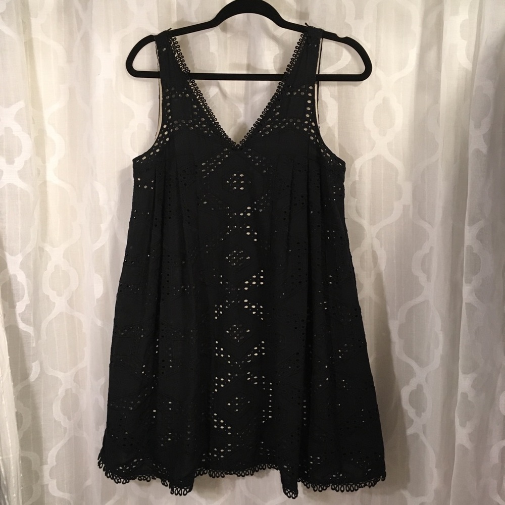 Maeve Anthro Eyelet Babydoll Dress Black Lined XS - Picture 3 of 8